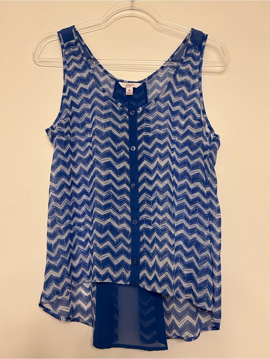 Candie's Tops - Candie's Blue Chevron Button-Front Sheer High-Low Camisole